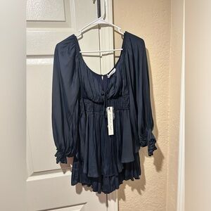 Elegant Navy Blue Satin Romper